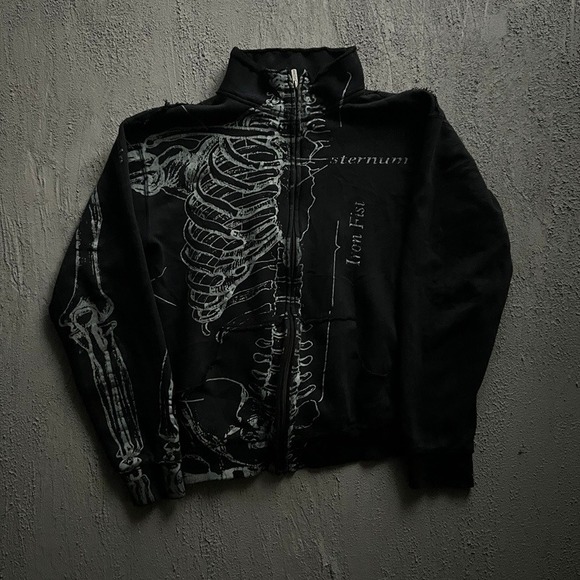 Iron Fist Other - Vintage Iron Fist Zip Up Sweatshirt Medium Black 2000s Y2K Skeleton